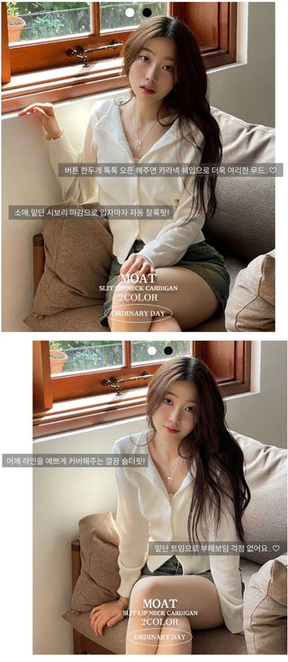 Moet Yeri Slim Fit Lip Neck Slit Team Boat Cardigan