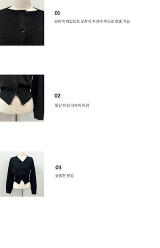 Moet Yeri Slim Fit Lip Neck Slit Team Boat Cardigan
