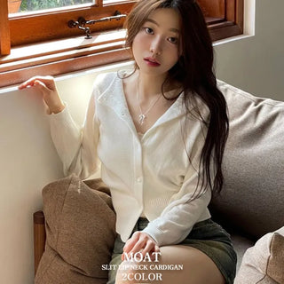 Moet Yeri Slim Fit Lip Neck Slit Team Boat Cardigan