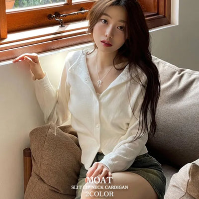 Moet Yeri Slim Fit Lip Neck Slit Team Boat Cardigan