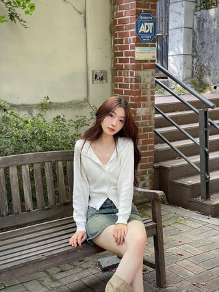 Moet Yeri Slim Fit Lip Neck Slit Team Boat Cardigan
