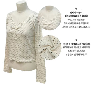 Revlin Vintage Lovely Dot Button Crop Long Sleeve T-Shirt