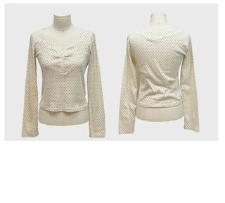 Revlin Vintage Lovely Dot Button Crop Long Sleeve T-Shirt