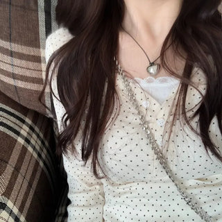 Revlin Vintage Lovely Dot Button Crop Long Sleeve T-Shirt