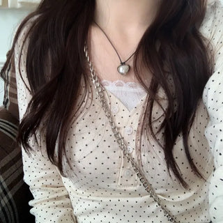 Revlin Vintage Lovely Dot Button Crop Long Sleeve T-Shirt