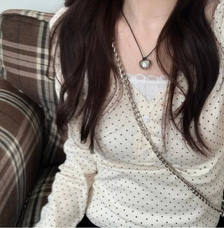 Revlin Vintage Lovely Dot Button Crop Long Sleeve T-Shirt