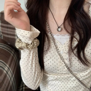 Revlin Vintage Lovely Dot Button Crop Long Sleeve T-Shirt