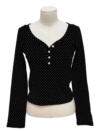 Revlin Vintage Lovely Dot Button Crop Long Sleeve T-Shirt