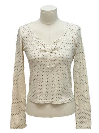 Revlin Vintage Lovely Dot Button Crop Long Sleeve T-Shirt