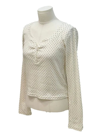 Revlin Vintage Lovely Dot Button Crop Long Sleeve T-Shirt