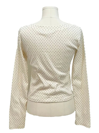 Revlin Vintage Lovely Dot Button Crop Long Sleeve T-Shirt