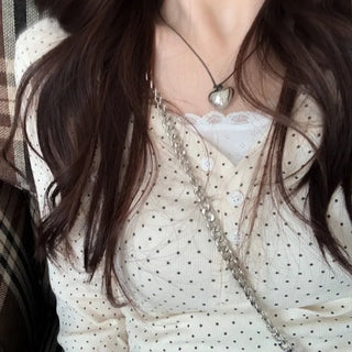 Revlin Vintage Lovely Dot Button Crop Long Sleeve T-Shirt