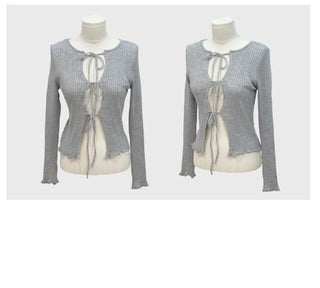 Lee Je's slim fit ribbon team rib knit cardigan in