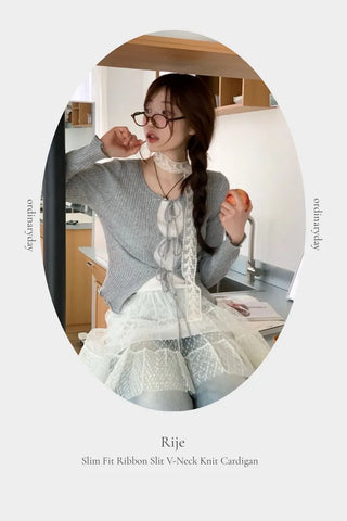 Lee Je's slim fit ribbon team rib knit cardigan in