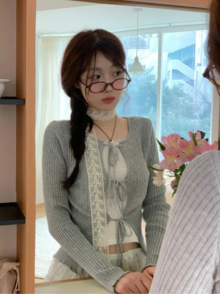 Lee Je's slim fit ribbon team rib knit cardigan in