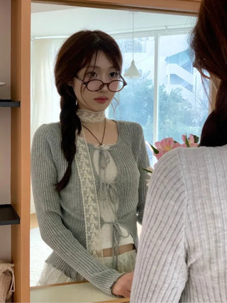 Lee Je's slim fit ribbon team rib knit cardigan in