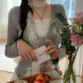 Lee Je's slim fit ribbon team rib knit cardigan in