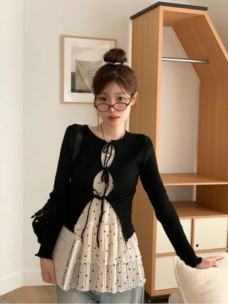 Lee Je's slim fit ribbon team rib knit cardigan in
