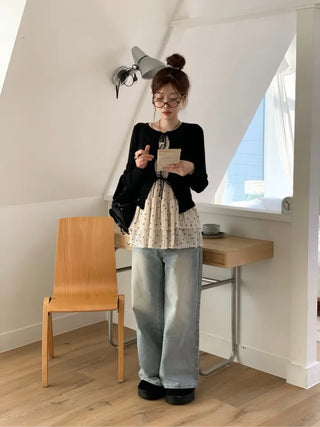 Lee Je's slim fit ribbon team rib knit cardigan in