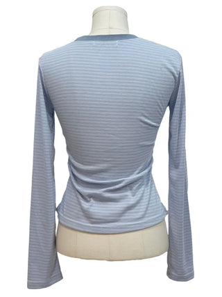 Glantz stripe lettering printing side shirring slim fit long sleeve long sleeve t-shirt