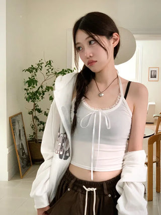 Mika Ribbon Lace Layered Halter Neck Sleeveless Nashi