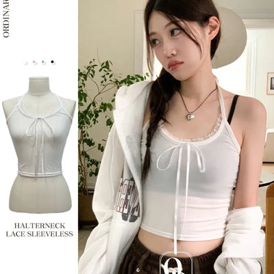 Mika Ribbon Lace Layered Halter Neck Sleeveless Nashi