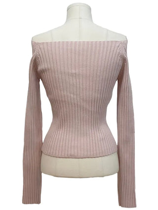 Klein Ribbon Strap Off-Shoulder Glam Golji Cardigan Long Sleeve Knit