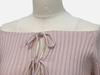 Klein Ribbon Strap Off-Shoulder Glam Golji Cardigan Long Sleeve Knit