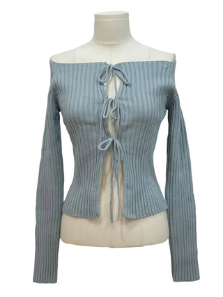 Klein Ribbon Strap Off-Shoulder Glam Golji Cardigan Long Sleeve Knit