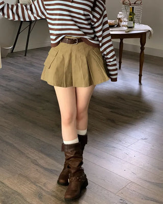 Mumu Stripe Off-Shoulder Strap Button Knit