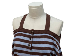 Mumu Stripe Off-Shoulder Strap Button Knit