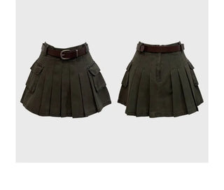 Reverie Pleated Cargo Belt Mini Skirt Skirt Pants Set