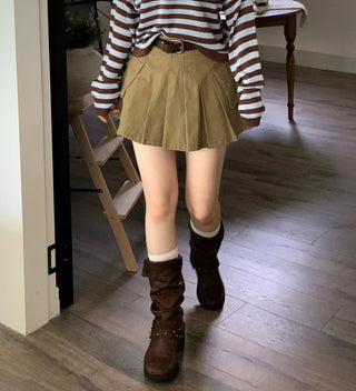 Reverie Pleated Cargo Belt Mini Skirt Skirt Pants Set