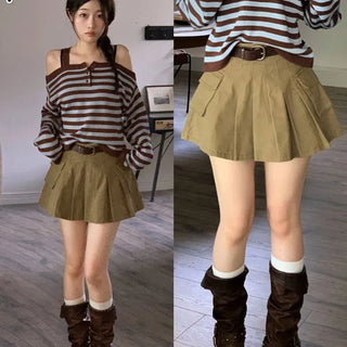 Reverie Pleated Cargo Belt Mini Skirt Skirt Pants Set