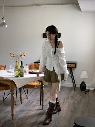 Reverie Pleated Cargo Belt Mini Skirt Skirt Pants Set