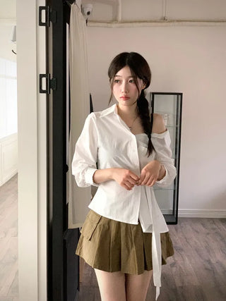 Reverie Pleated Cargo Belt Mini Skirt Skirt Pants Set