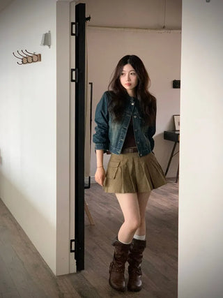 Reverie Pleated Cargo Belt Mini Skirt Skirt Pants Set