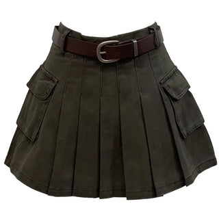 Reverie Pleated Cargo Belt Mini Skirt Skirt Pants Set