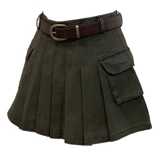Reverie Pleated Cargo Belt Mini Skirt Skirt Pants Set