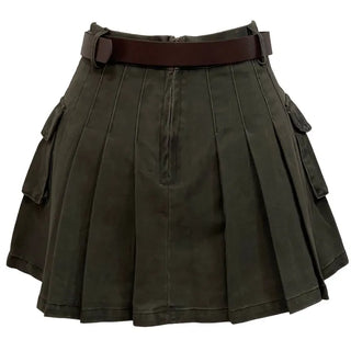 Reverie Pleated Cargo Belt Mini Skirt Skirt Pants Set