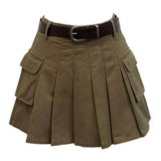 Reverie Pleated Cargo Belt Mini Skirt Skirt Pants Set