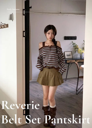 Reverie Pleated Cargo Belt Mini Skirt Skirt Pants Set