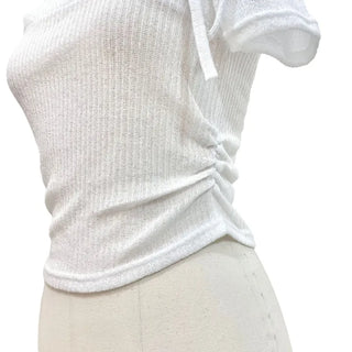 Pins One-Shoulder Ribbon Strap Layered Sheer Summer Short Sleeve Knit