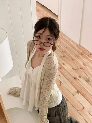Poety Vintage Flare Ribbon Sleeveless Sleeveless Blouse Muffler Set