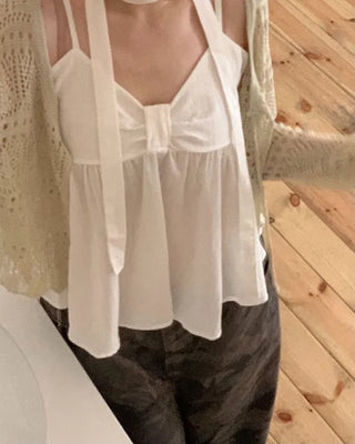 Poety Vintage Flare Ribbon Sleeveless Sleeveless Blouse Muffler Set