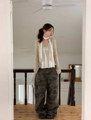 Poety Vintage Flare Ribbon Sleeveless Sleeveless Blouse Muffler Set