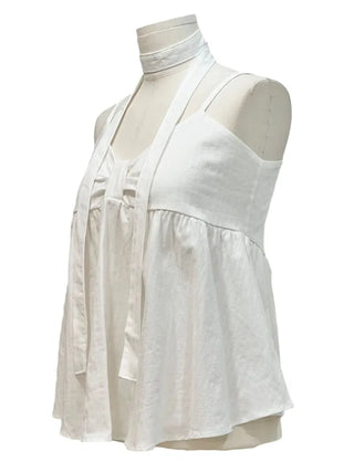 Poety Vintage Flare Ribbon Sleeveless Sleeveless Blouse Muffler Set