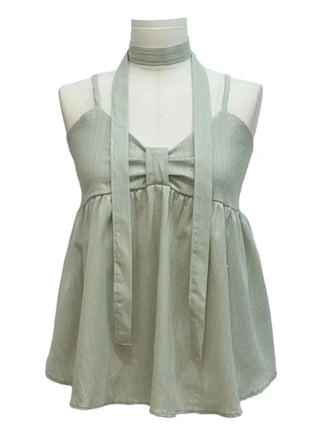 Poety Vintage Flare Ribbon Sleeveless Sleeveless Blouse Muffler Set