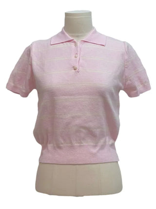 Luapi Stripe Collar Neck Basic Crop Short Sleeve Knit