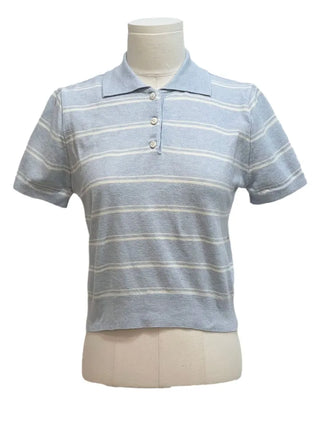 Luapi Stripe Collar Neck Basic Crop Short Sleeve Knit
